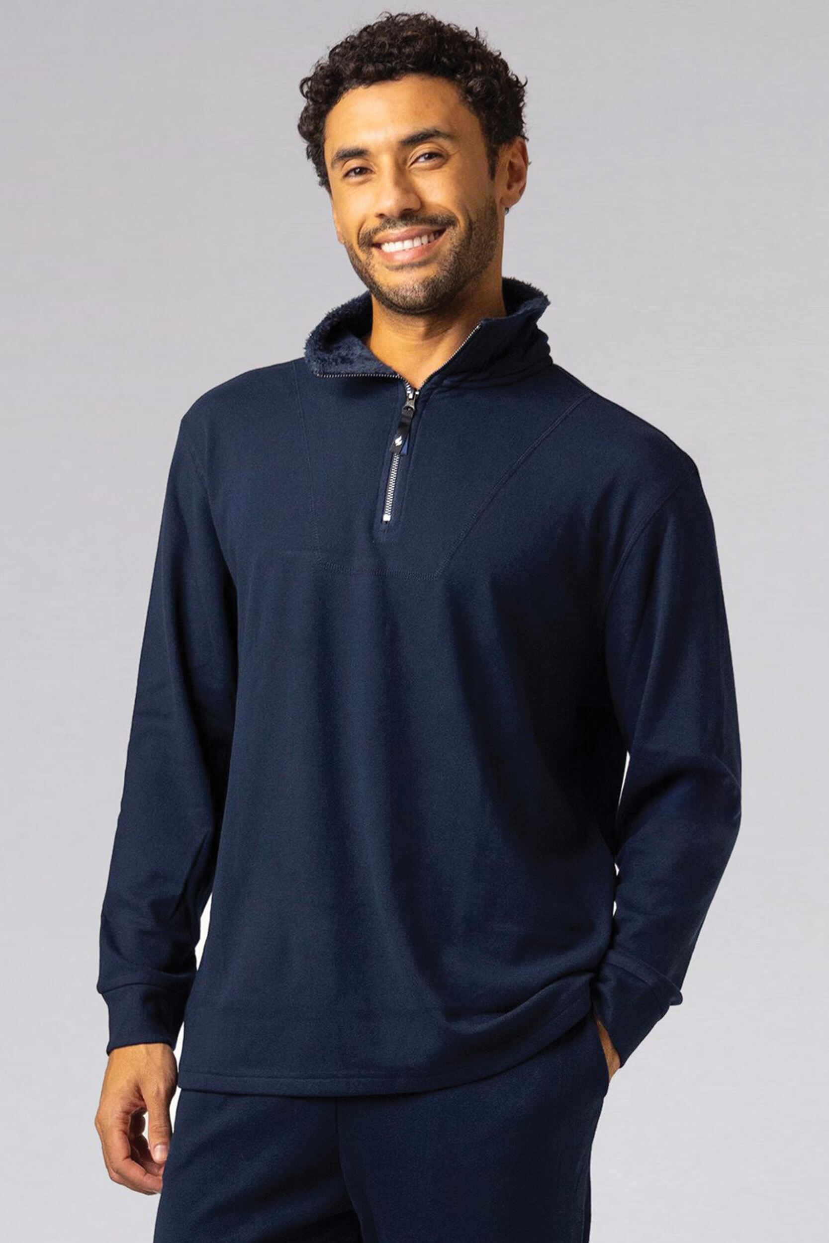 Mens 1 Pack Heat Holders Quarter Zip Thermal Lounge Top Navy L