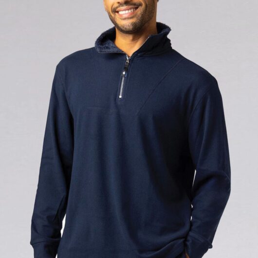 Mens 1 Pack Heat Holders Quarter Zip Thermal Lounge Top Navy XL
