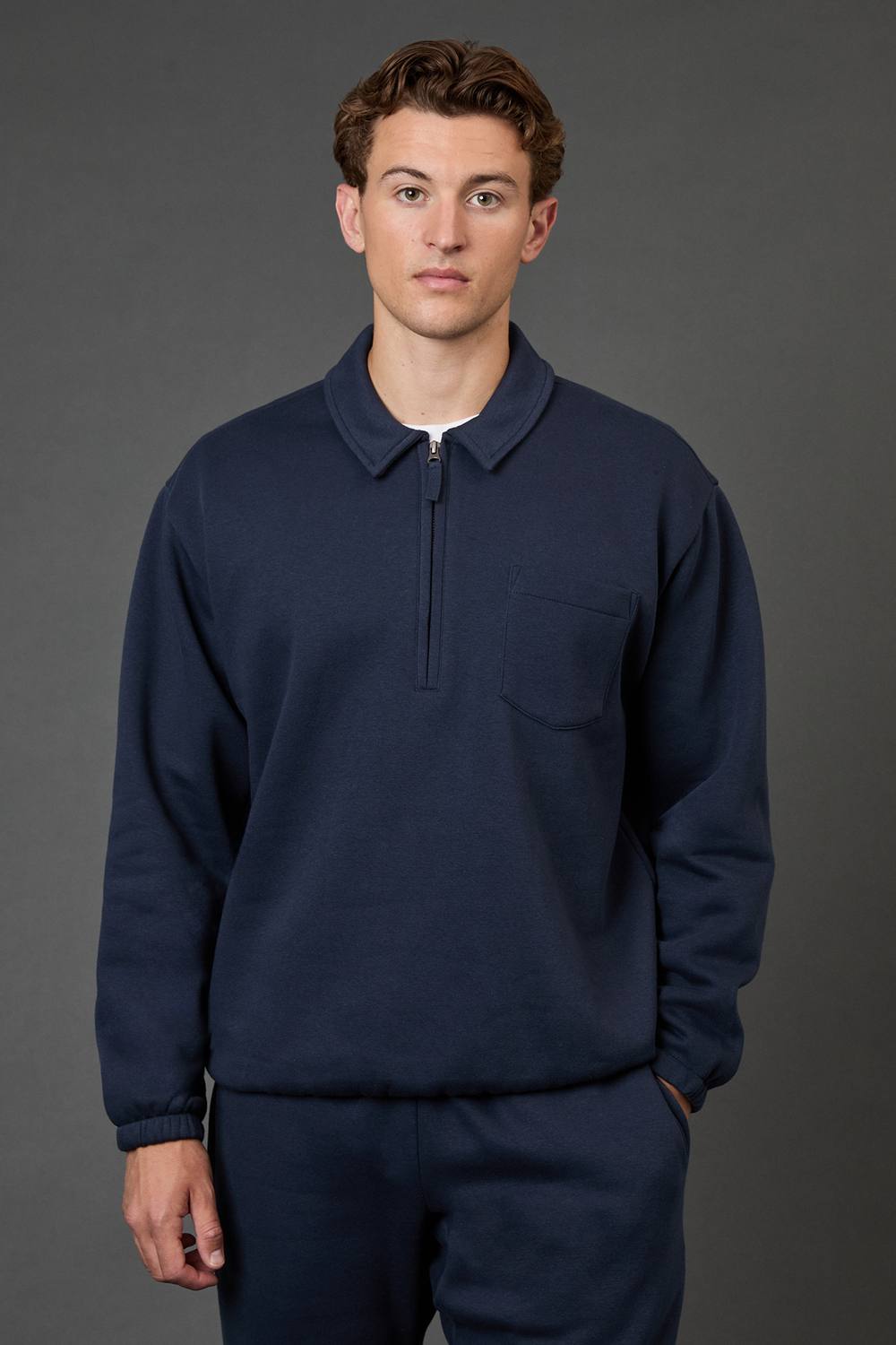 Burton Men's Navy Half Zip Neck Jersey Jumper Sweatshirt | Size: 2XL
