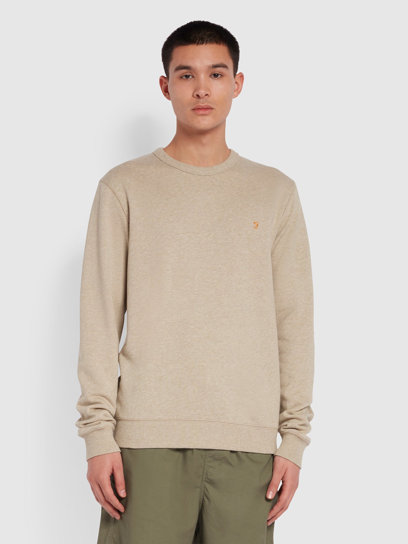 Farah Tim Organic Cotton Crew Neck Sweatshirt In Grey