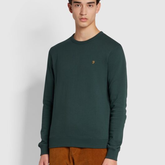 Farah Tim Slim Fit Organic Cotton Crew Sweatshirt In Green