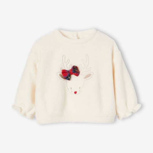 Faux Fur Reindeer Sweatshirt for Babies ecru