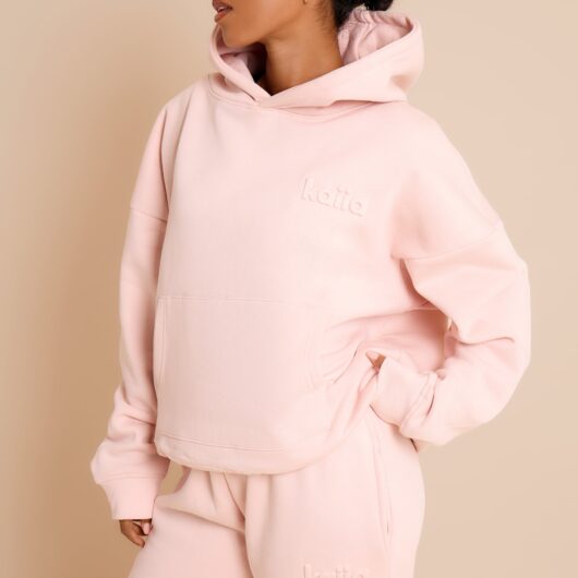 Kaiia Embossed Studio Oversized Hoodie Baby Pink