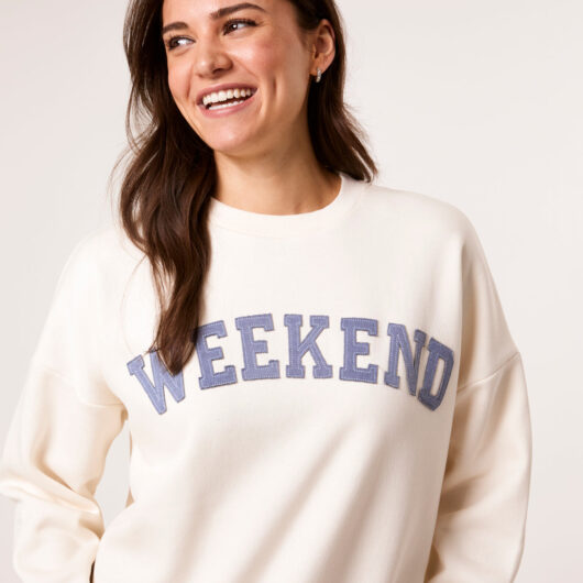 Weekend Denim Applique Sweatshirt - L/XL / IVORY